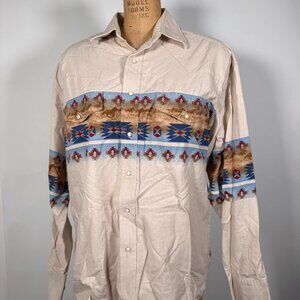 Vintage 90s Wrangler Aztec Horses Pearl Button Up Shirt